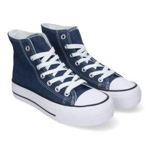 Zapatillas altas de lona mujer azul marino EV-300