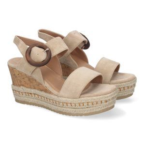 Sandalias de cuña mujer beige con plataforma hebilla circular LA-716