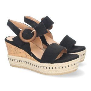 Sandalias de cuña con plataforma mujer negras hebilla circular LA-716