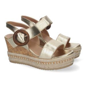 Sandalias de cuña con plataforma mujer doradas hebilla circular LA-716