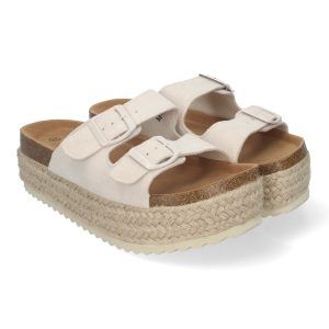 Sandalias de plataforma mujer beige pala doble y planta BIO anatómica M-189