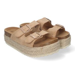 Sandalias de plataforma mujer kaki pala doble y planta BIO anatómica M-189
