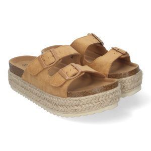 Sandalias de plataforma mujer taupe pala doble y planta BIO anatómica M-189