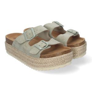 Sandalias de plataforma mujer verde pala doble y planta BIO anatómica M-189