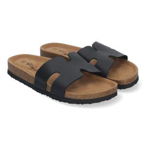 Sandalias planas negras mujer planta anatómica BIO M-235