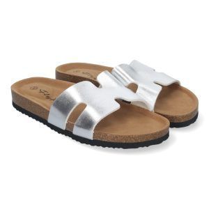 Sandalias planas plateadas mujer planta anatómica BIO M-235