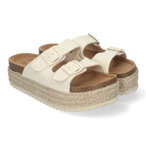 Sandalias de plataforma mujer beige pala doble y planta BIO anatómica M-239
