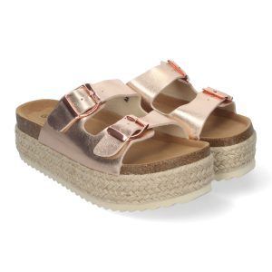 Sandalias de plataforma mujer champán pala doble y planta BIO anatómica M-239