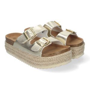 Sandalias de plataforma mujer doradas pala doble y planta BIO anatómica M-239