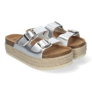 Sandalias de plataforma mujer plateadas pala doble y planta BIO anatómica M-239