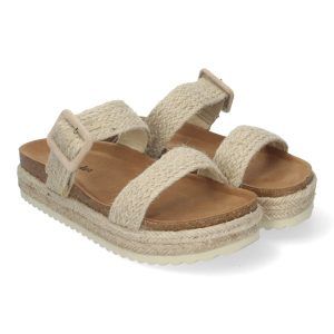 sandalias de plataforma baja beige para mujer pala trenzada M-252