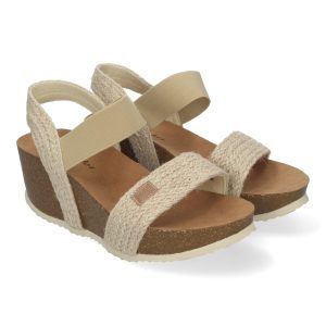 Sandalias de cuña mujer beige pala trenzada y planta BIO M-256