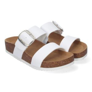 Sandalias planas mujer blancas doble pala planta BIO M-282