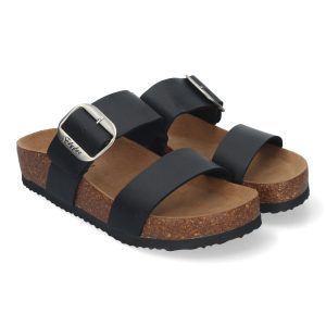 Sandalias planas mujer negras doble pala planta BIO M-282
