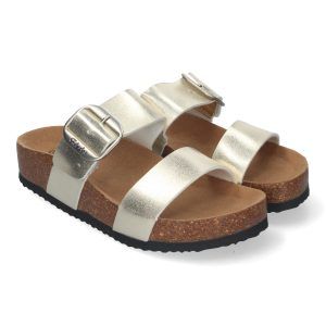 Sandalias planas mujer doradas doble pala planta BIO M-282
