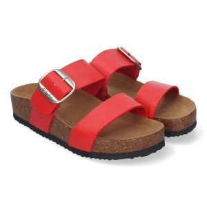 Sandalias planas mujer rojas doble pala planta BIO M-282