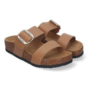 Sandalias planas mujer taupe doble pala planta BIO M-282