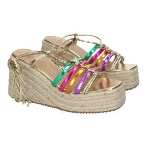 Sandalias de cuña yute mujer pala tiras multicolor y cierre cordones TF1009