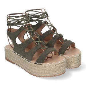 Sandalias de plataforma mujer verdes tiras y cordones TF3306