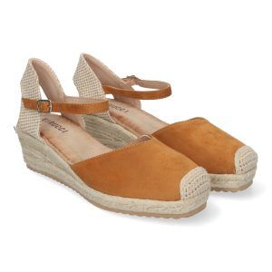Sandalias de cuña cuero mujer punta de rafia VRA-693
