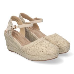 Sandalias de cuña mujer beige pala crochet estilo valenciana VRA-898