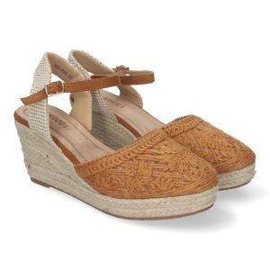 Sandalias de cuña mujer cuero pala crochet estilo valenciana VRA-898