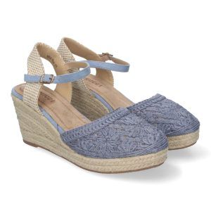 Sandalias de cuña mujer azul marino pala crochet estilo valenciana VRA-898