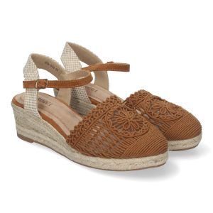 Sandalias de cuña baja cuero mujer pala crochet estilo valenciana VRA-900
