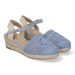 Sandalias de cuña baja azul marino mujer pala crochet estilo valenciana VRA-900