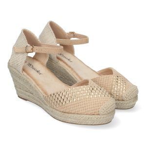 Sandalias de cuña beige mujer punta de rafia YJ798