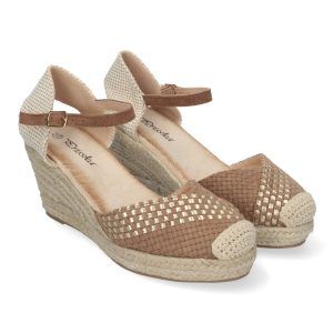 Sandalias de cuña kaki mujer punta de rafia YJ798