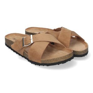 Sandalias planas mujer camel pala cruzada planta anatómica BIO AY-2239
