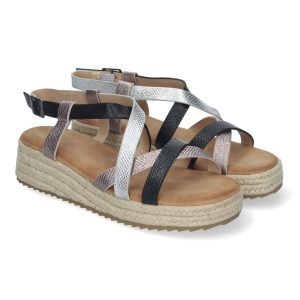 Sandalias planas mujer con tiras negras, grises y bronce CF-2457