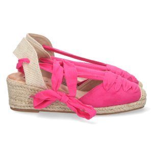 Alpargatas de cuña mujer fucsia con cierre de cordones FZ22-26