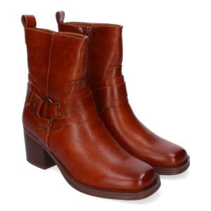 Botines tacón medio y ancho mujer camel detalle hebilla 4320