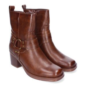 Botines tacón medio y ancho mujer marrones detalle hebilla 4320