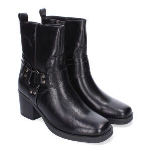 Botines tacón medio y ancho mujer negros detalle hebilla 4320