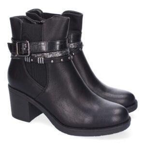 Botines tacón medio mujer negros hebilla y tiras C738