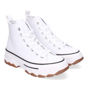 Zapatillas altas mujer blancas de lona con plataforma EV-100P