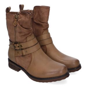 Botines de mujer planos kaki doble hebilla F6603