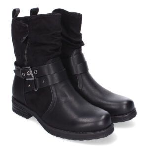 Botines de mujer planos negros doble hebilla F6603