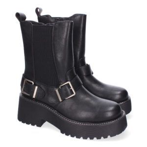 Botines chelsea mujer negras doble hebilla con elástico en lateral HJ814
