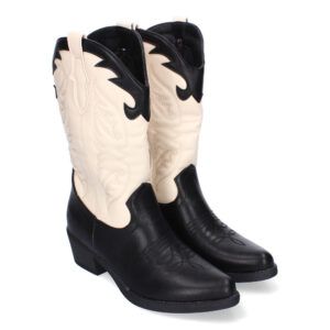 Botas cowboy negras mujer con tacón medio y caña bordada HQ360