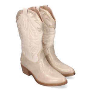 Botas cowboy doradas mujer con tacón medio y caña bordada HQ360