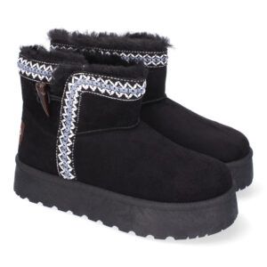 Botas australianas mujer negras forro pelo adorno en caña HZ2000-103