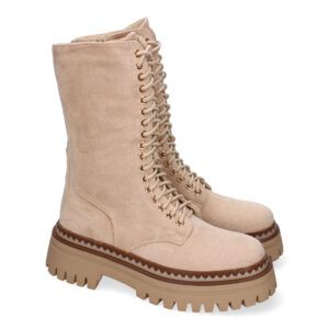 Botas estilo militar mujer suele dentada beige L1008