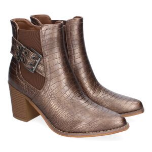Botines de tacón medio mujer bronce estampado cocodrilo M-797
