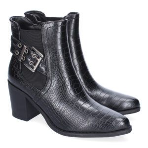 Botines de tacón medio mujer negros estampado cocodrilo M-797