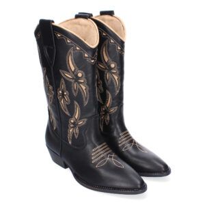Botas tacón camperas mujer con adornos negro M4751