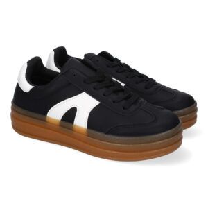 Zapatillas casual de vestir mujer negras efecto triple suela PP-15
